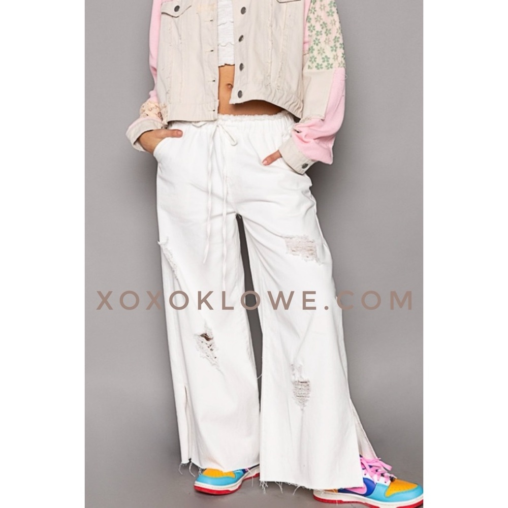 POL Off White Summer Denim Relaxed Fit Wide Leg Palazzo Jeans - Picture 5 of 13